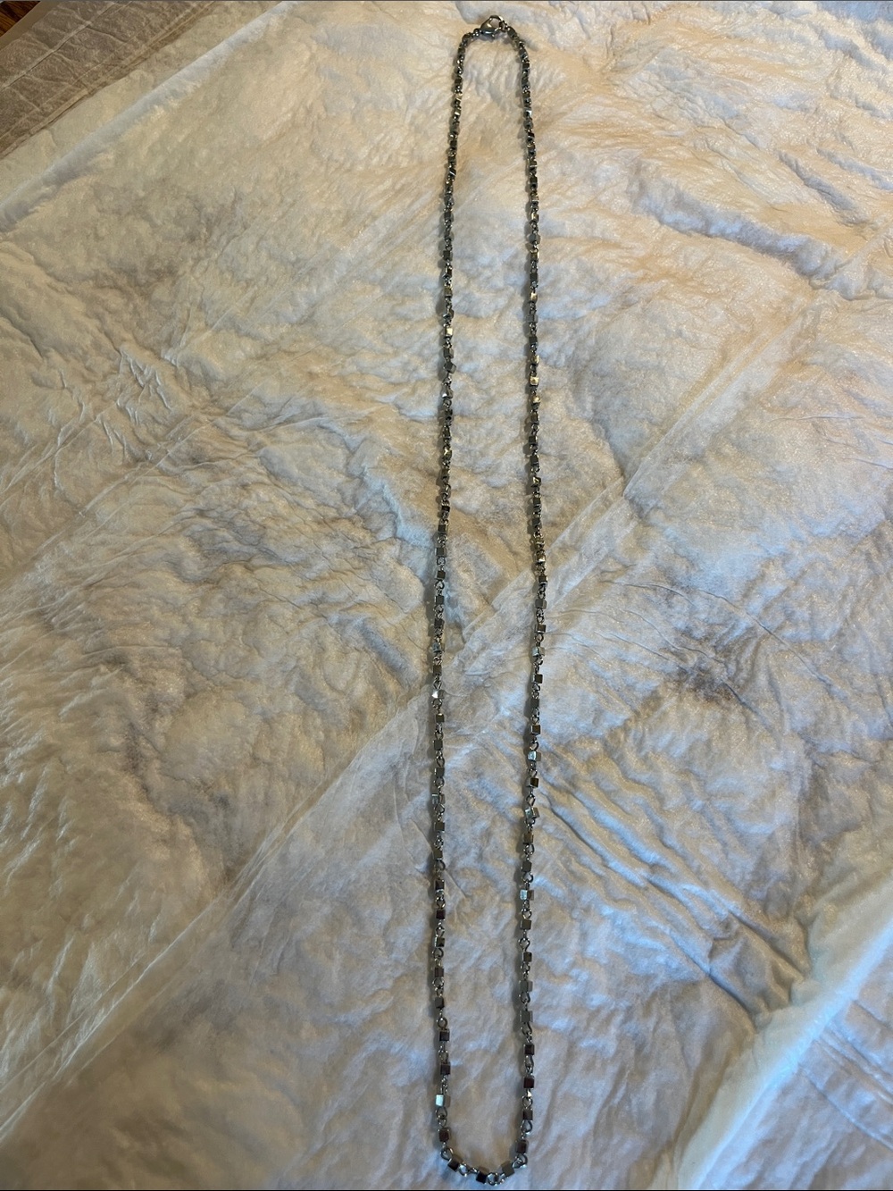 Delicate Long Beaded Necklace in Metallic Gray